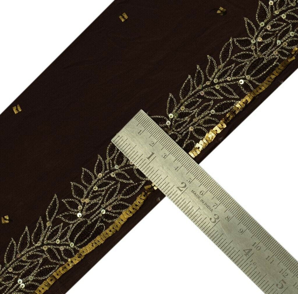 Vintage Sari Border Indian Craft Sewing Trim Embroidered Ribbon Lace Dark Brown