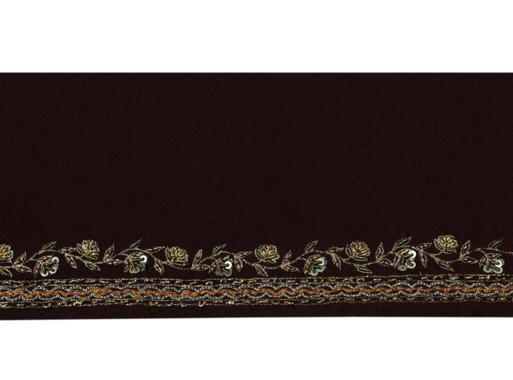 Vintage Sari Border Indian Craft Trim Hand Beaded Embroidered Ribbon Lace Garnet