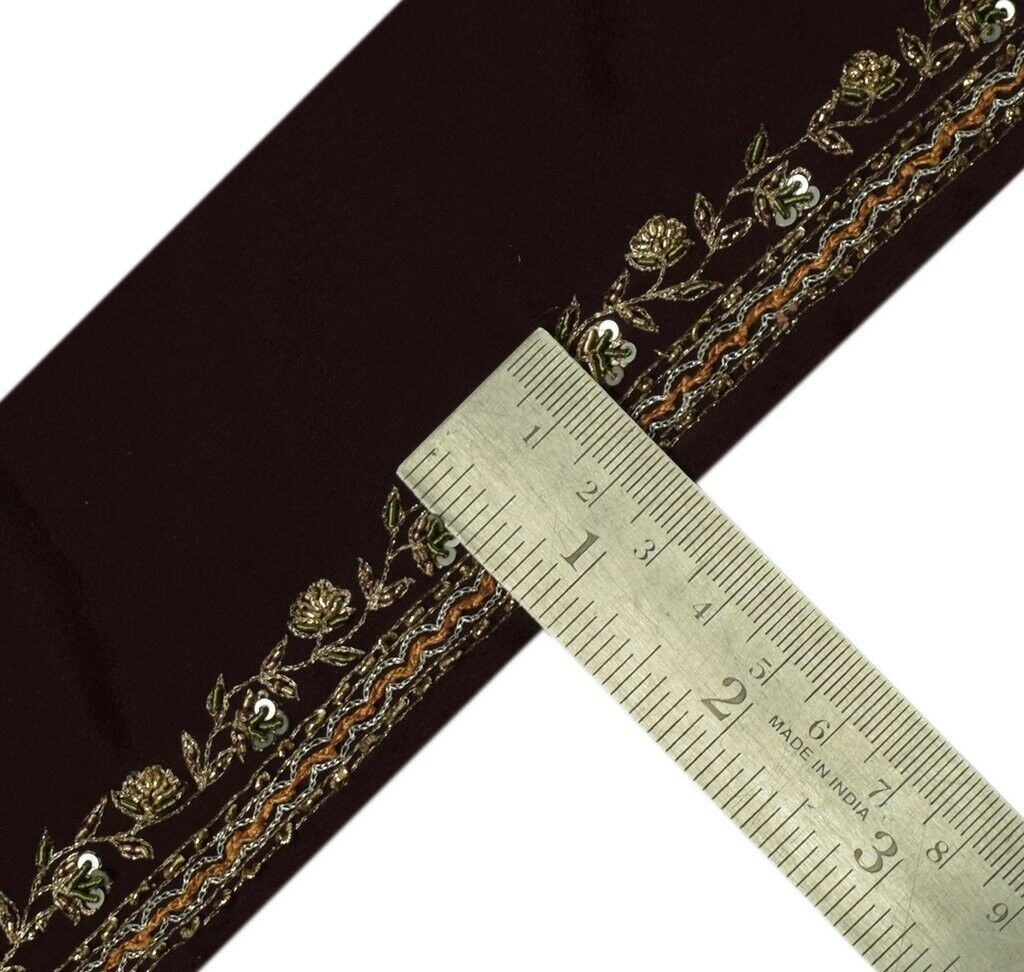 Vintage Sari Border Indian Craft Trim Hand Beaded Embroidered Ribbon Lace Garnet