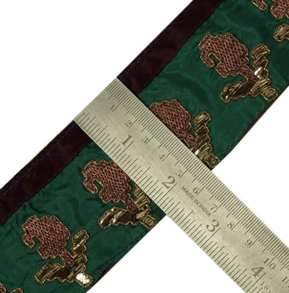 Vintage Sari Border Indian Craft Sewing Trim Embroidered Ribbon Lace Green
