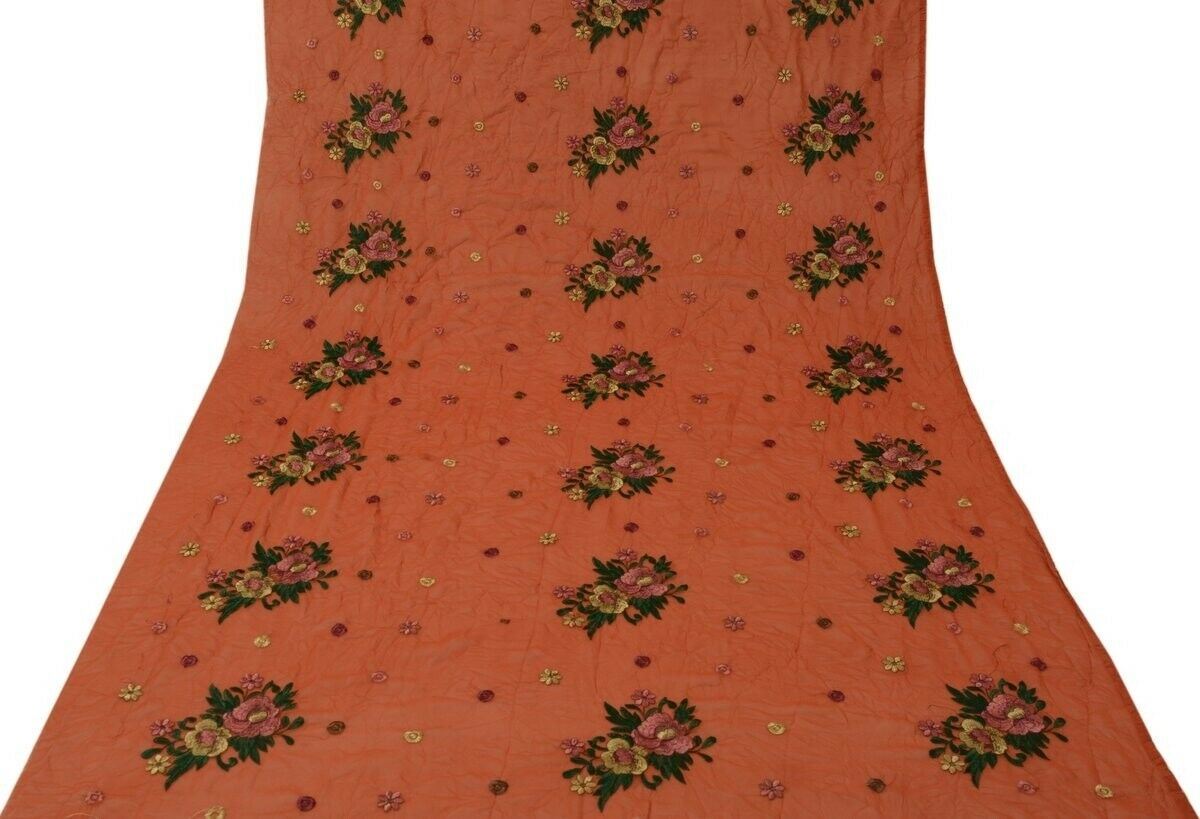 Vintage Saree Multi Purpose Design Fabric Piece for Sew Craft Embroidered Rust