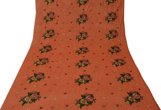 Vintage Saree Multi Purpose Design Fabric Piece for Sew Craft Embroidered Rust