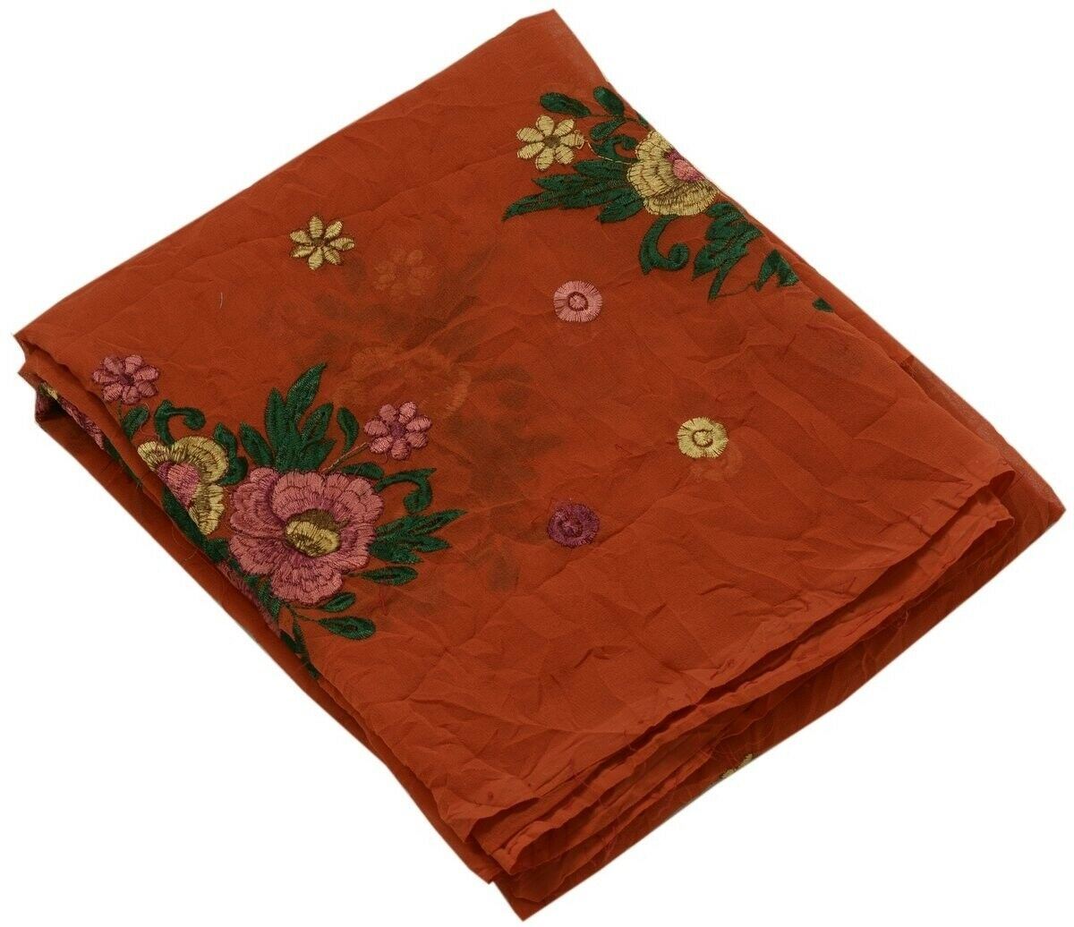 Vintage Saree Multi Purpose Design Fabric Piece for Sew Craft Embroidered Rust