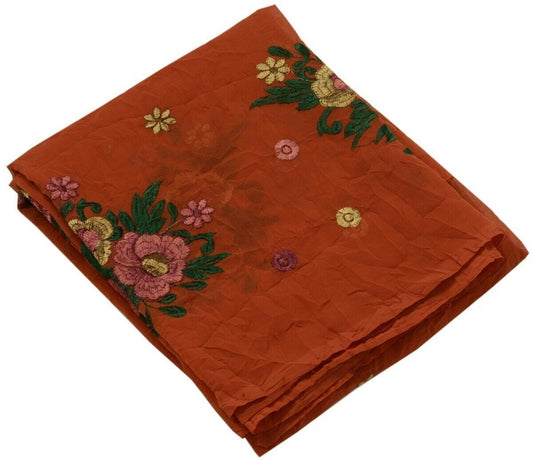 Vintage Saree Multi Purpose Design Fabric Piece for Sew Craft Embroidered Rust