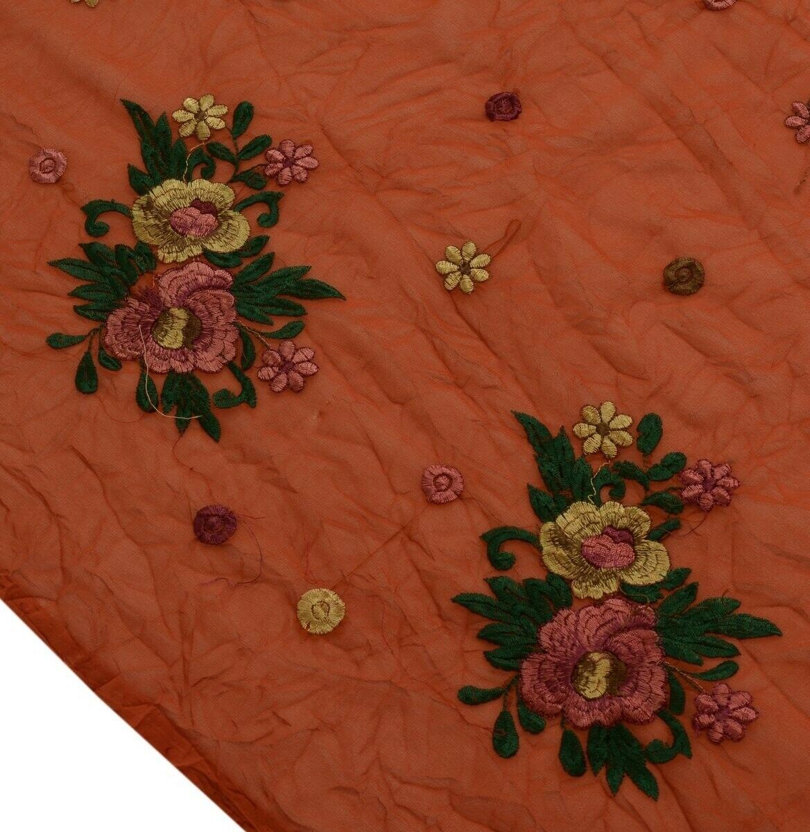 Vintage Saree Multi Purpose Design Fabric Piece for Sew Craft Embroidered Rust