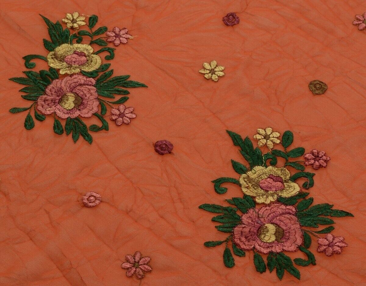 Vintage Saree Multi Purpose Design Fabric Piece for Sew Craft Embroidered Rust