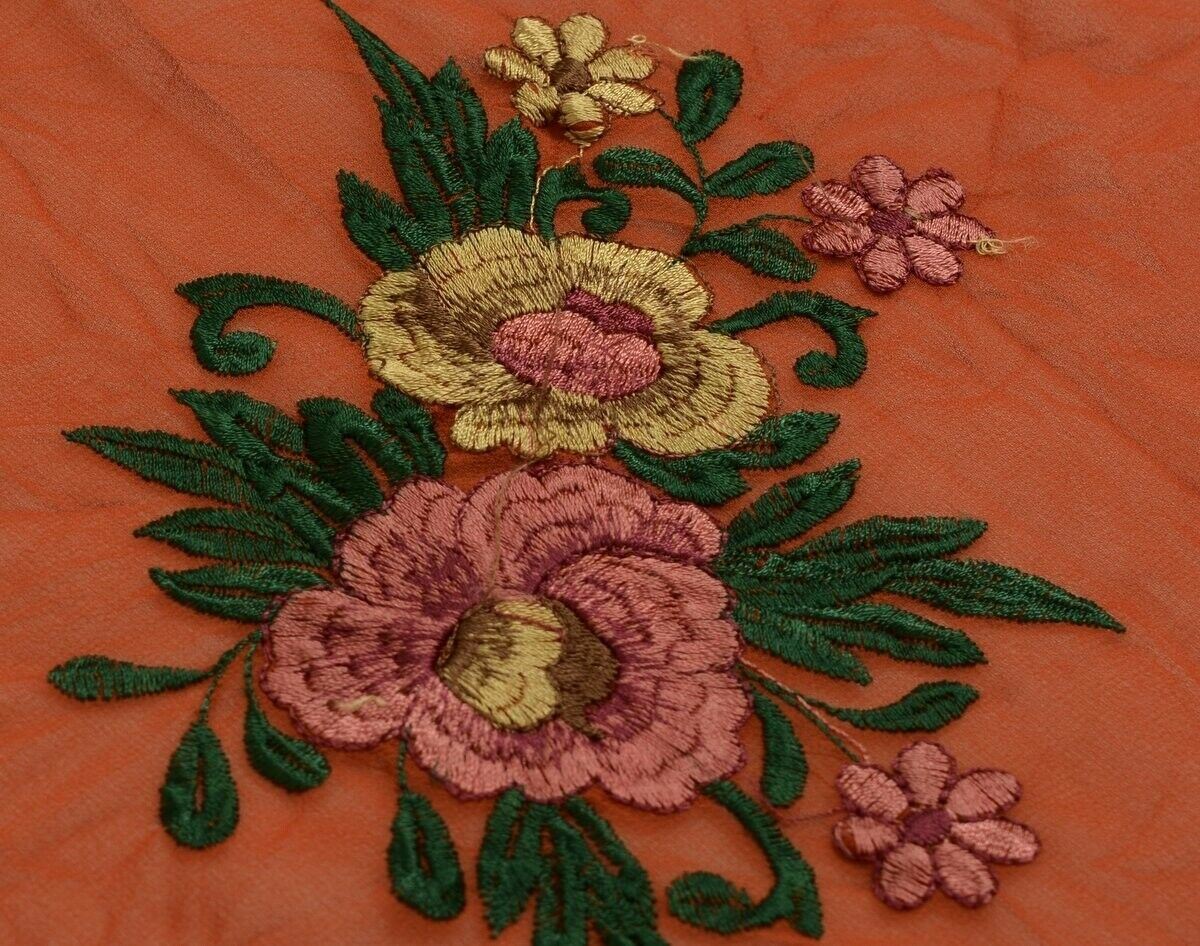 Vintage Saree Multi Purpose Design Fabric Piece for Sew Craft Embroidered Rust