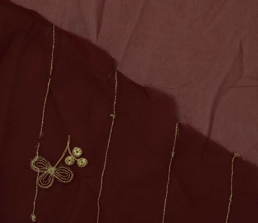 Indian Art Silk Vintage Sari Remnant Scrap Fabric for Sewing Craft Maroon