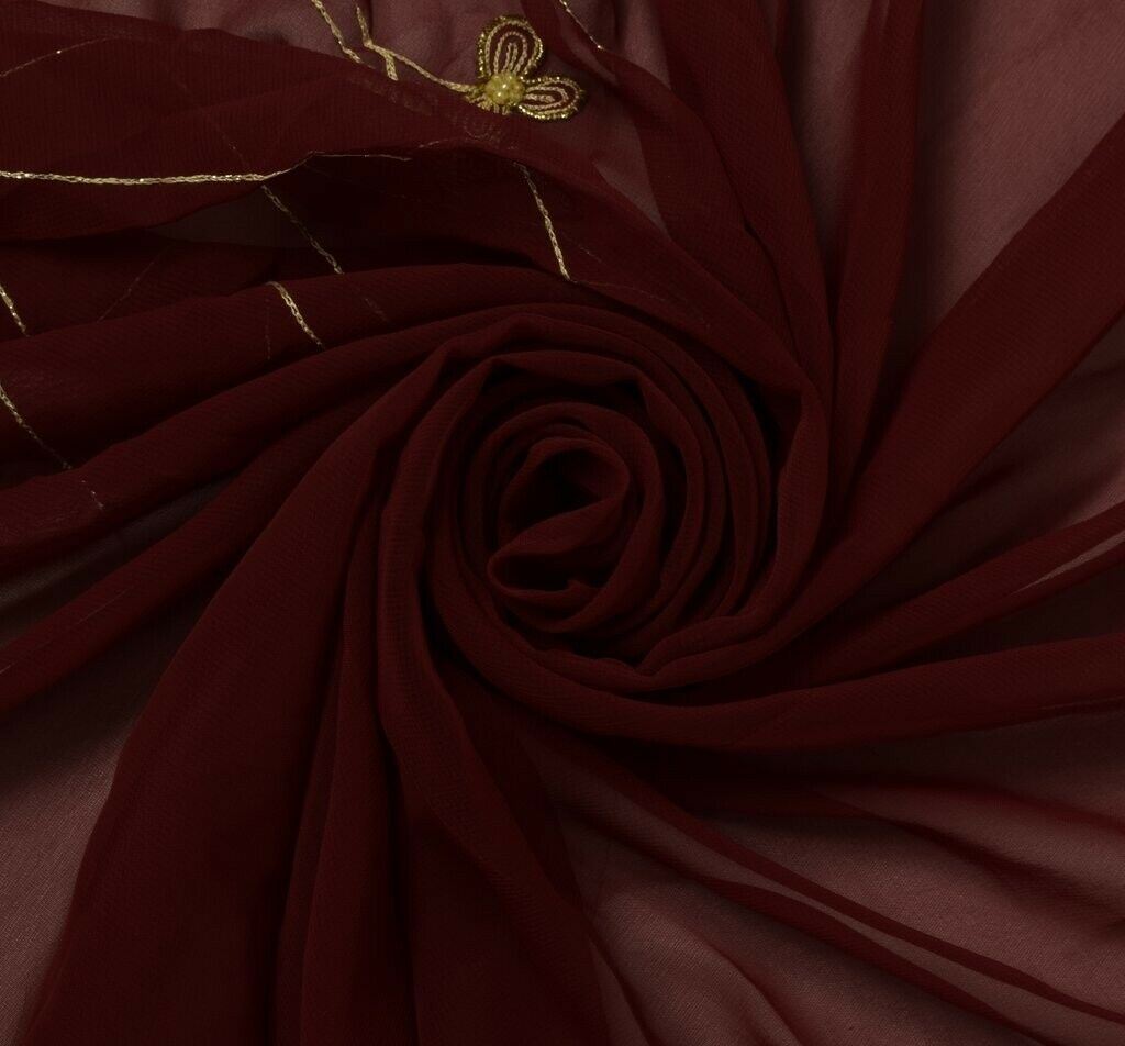 Indian Art Silk Vintage Sari Remnant Scrap Fabric for Sewing Craft Maroon