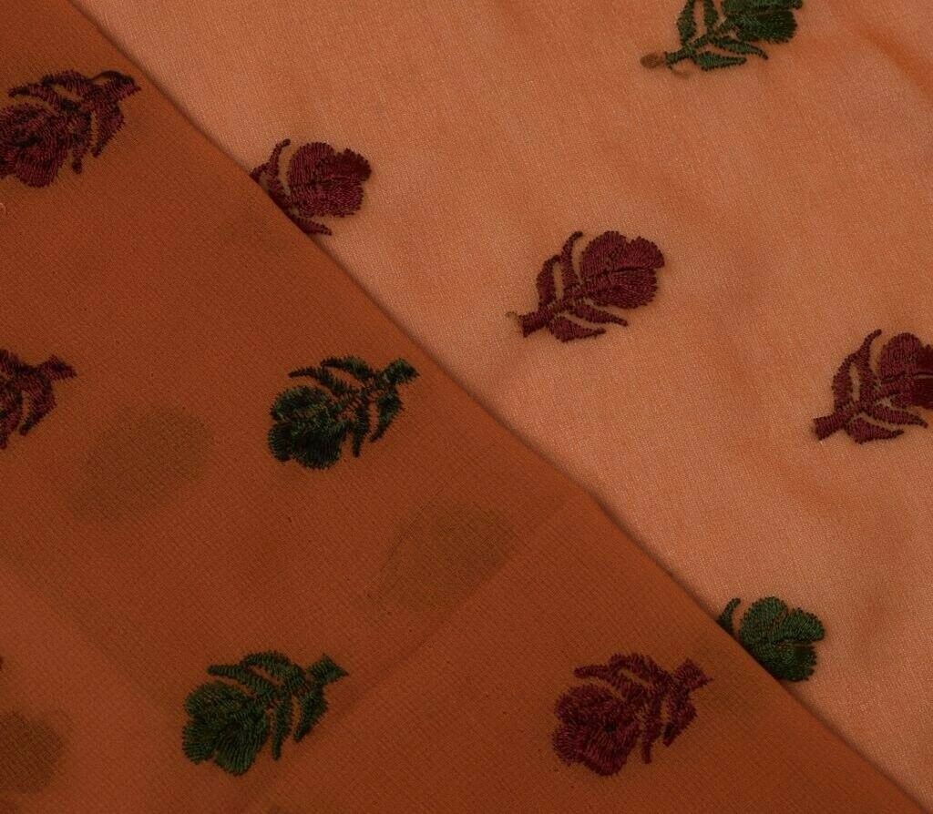 Blend Georgette Silk Vintage Sari Remnant Scrap Fabric for Sewing Craft Rust