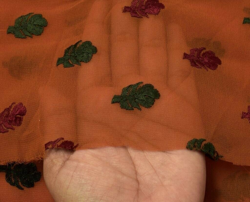 Blend Georgette Silk Vintage Sari Remnant Scrap Fabric for Sewing Craft Rust