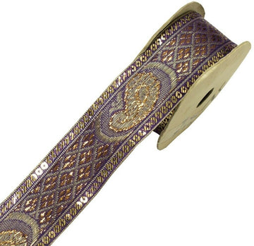 1.6" W 2.5 Yard Saree Border Indian Craft Trim Woven Purple Sewing Ribbon Lace