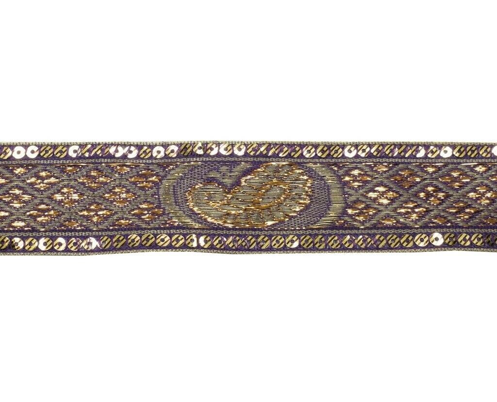 1.6" W 2.5 Yard Saree Border Indian Craft Trim Woven Purple Sewing Ribbon Lace