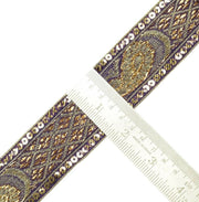 1.6" W 2.5 Yard Saree Border Indian Craft Trim Woven Purple Sewing Ribbon Lace