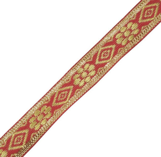 0.9" W 2 Yard Woven Red Edging Border Indian Craft Trim Sewing Ribbon Lace