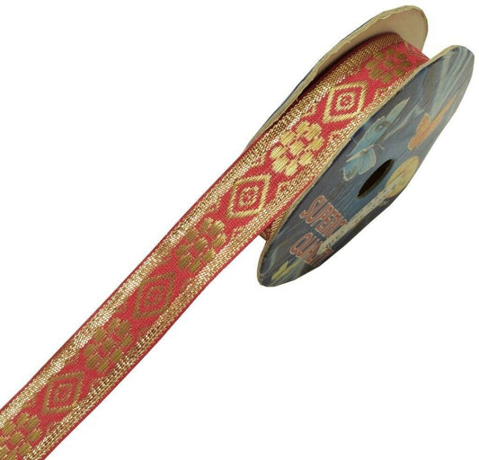 0.9" W 2 Yard Woven Red Edging Border Indian Craft Trim Sewing Ribbon Lace