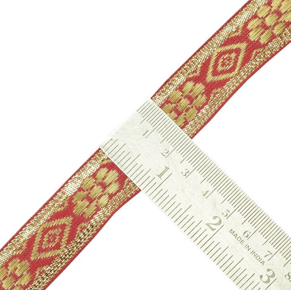 0.9" W 2 Yard Woven Red Edging Border Indian Craft Trim Sewing Ribbon Lace