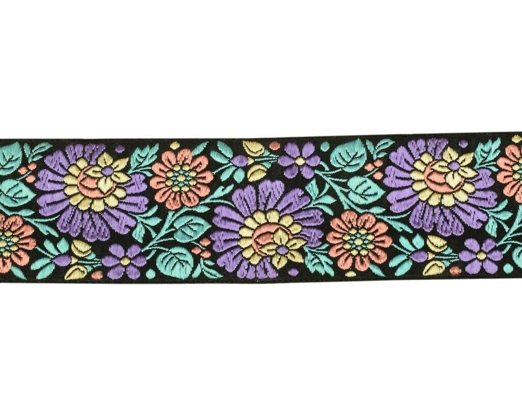 1 Yard Sari Border Indian Craft Trim Sewing Floral Ribbon Lace Edging Tape Black