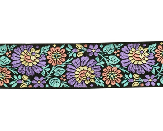 1 Yard Sari Border Indian Craft Trim Sewing Floral Ribbon Lace Edging Tape Black
