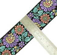 1 Yard Sari Border Indian Craft Trim Sewing Floral Ribbon Lace Edging Tape Black