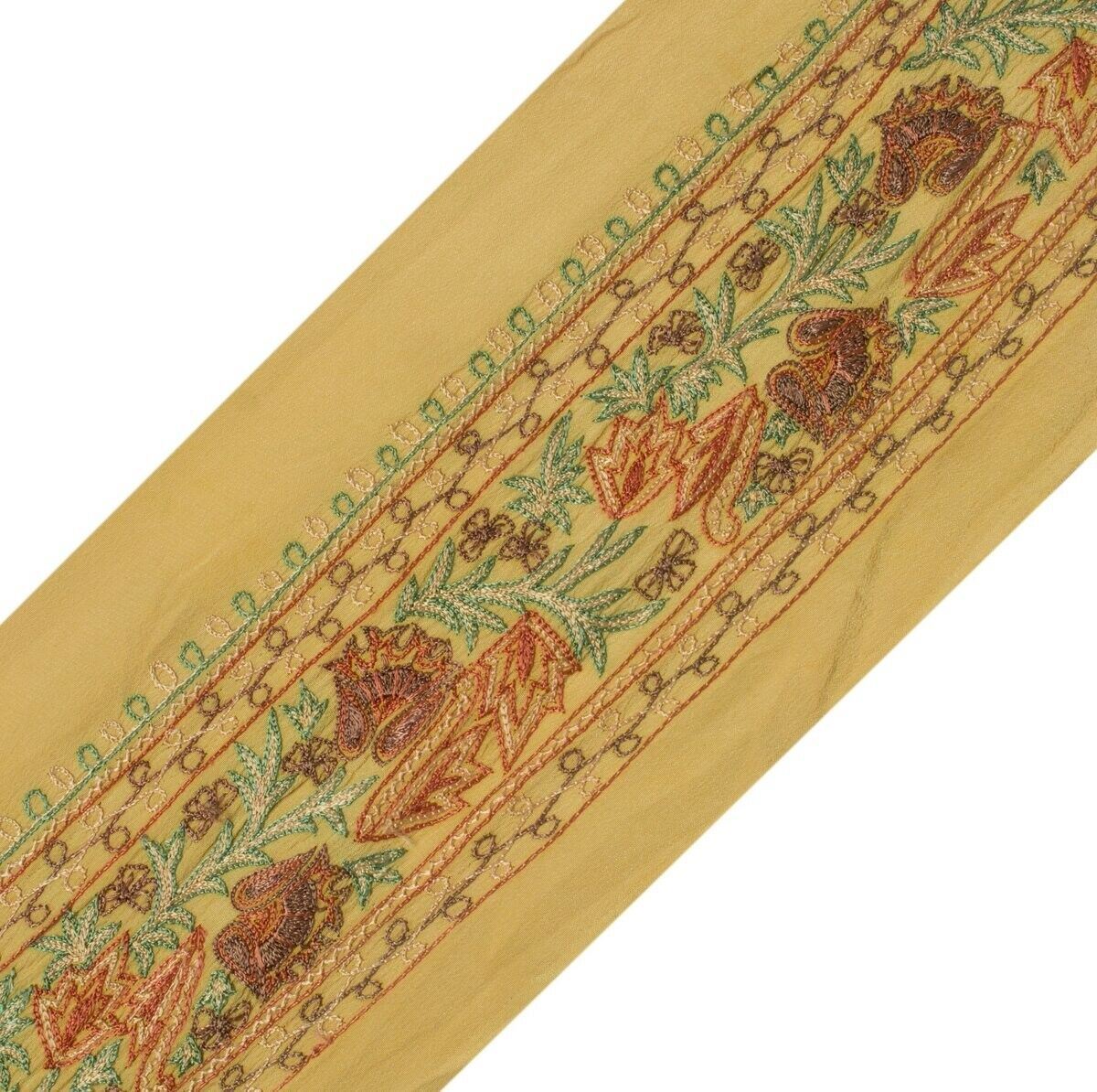 Vintage Sari Border Indian Craft Sewing Trim Embroidered Cream Silk Ribbon Lace