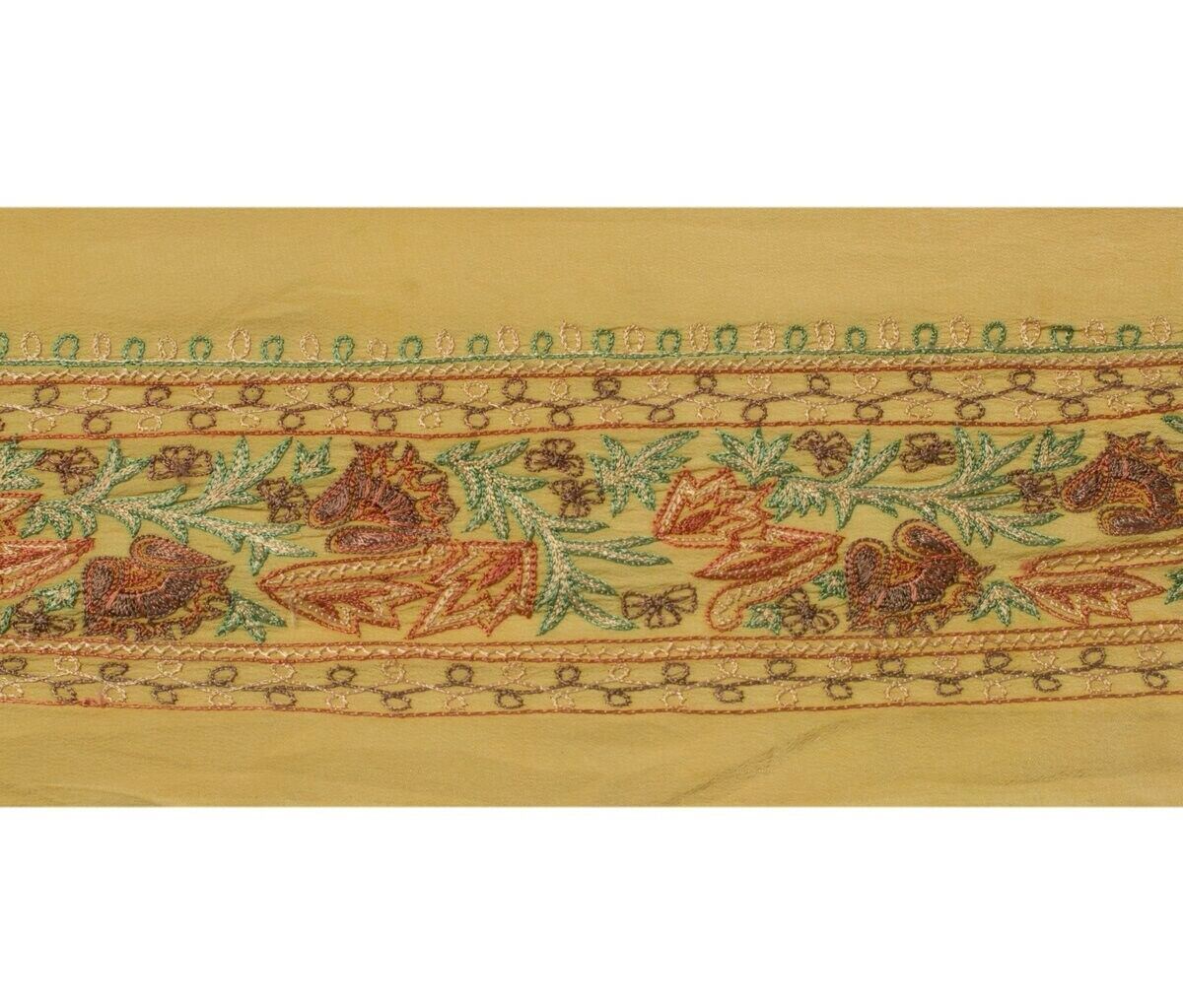 Vintage Sari Border Indian Craft Sewing Trim Embroidered Cream Silk Ribbon Lace