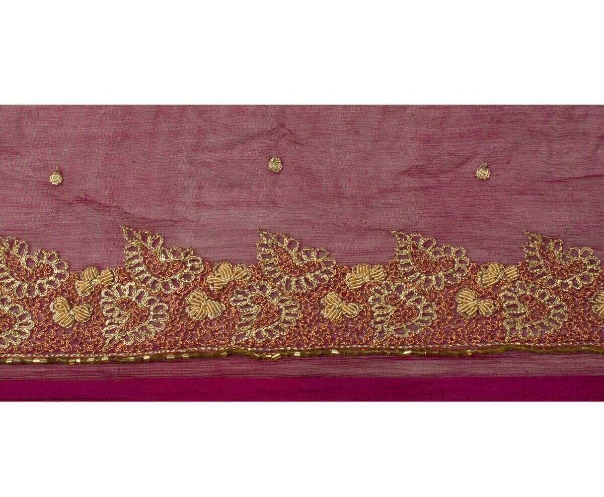 Vintage Sari Border Indian Craft Sewing Trim Hand Beaded Embroidered Purple Lace