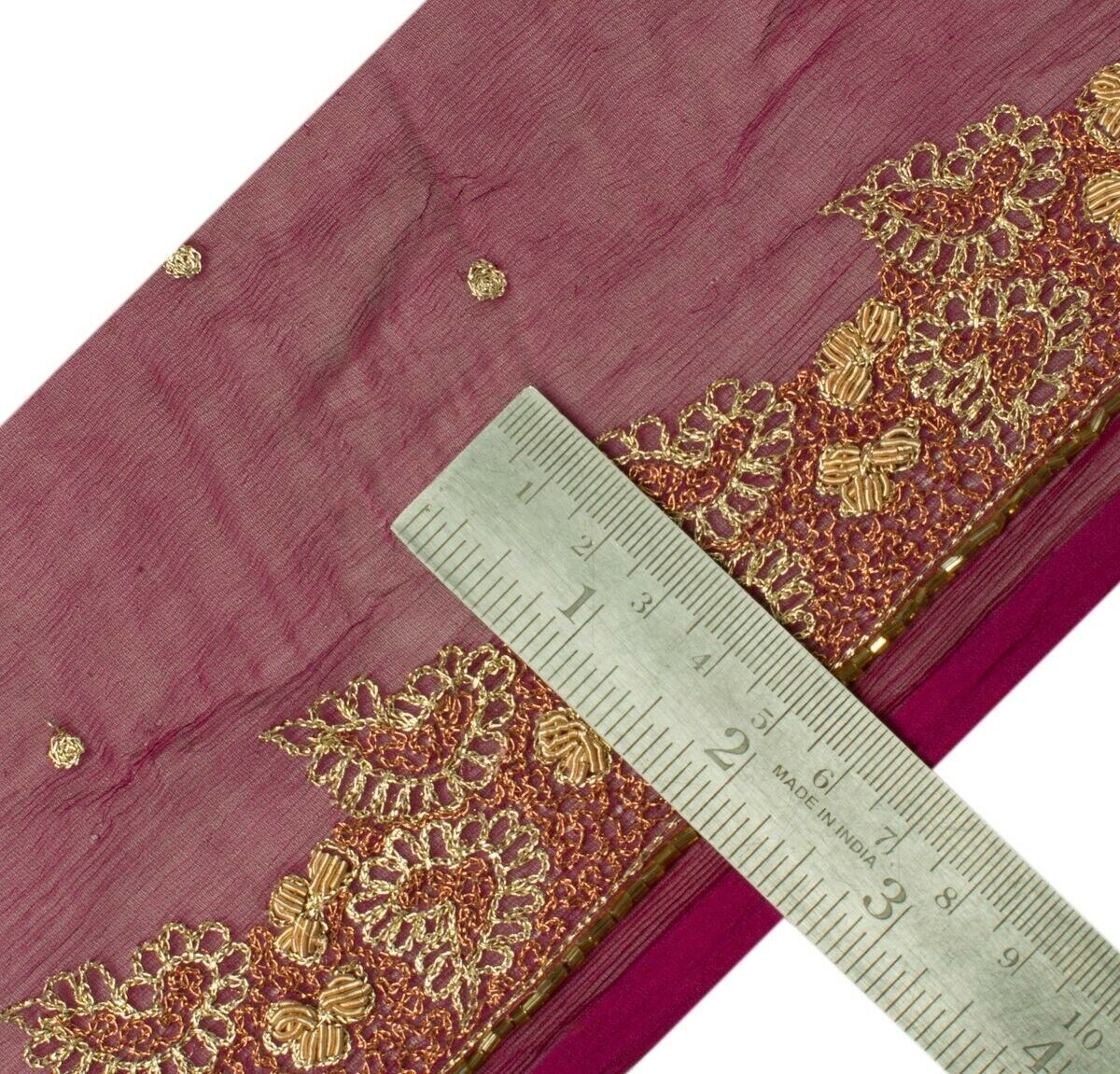 Vintage Sari Border Indian Craft Sewing Trim Hand Beaded Embroidered Purple Lace