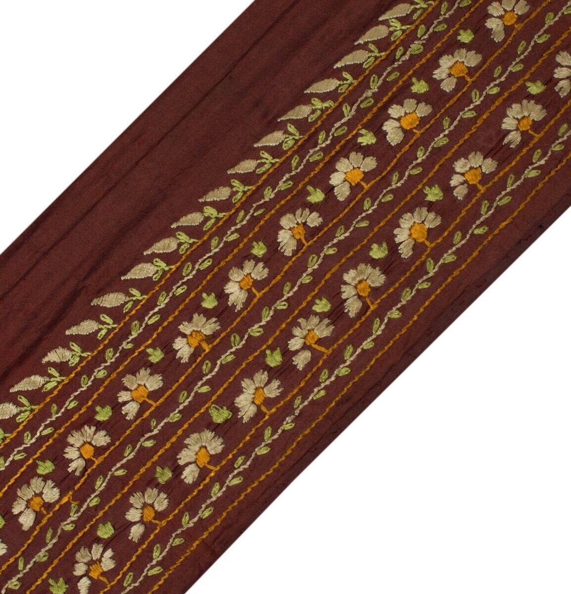 Vintage Sari Border Indian Craft Sewing Trim Hand Embroidered Maroon Ribbon Lace