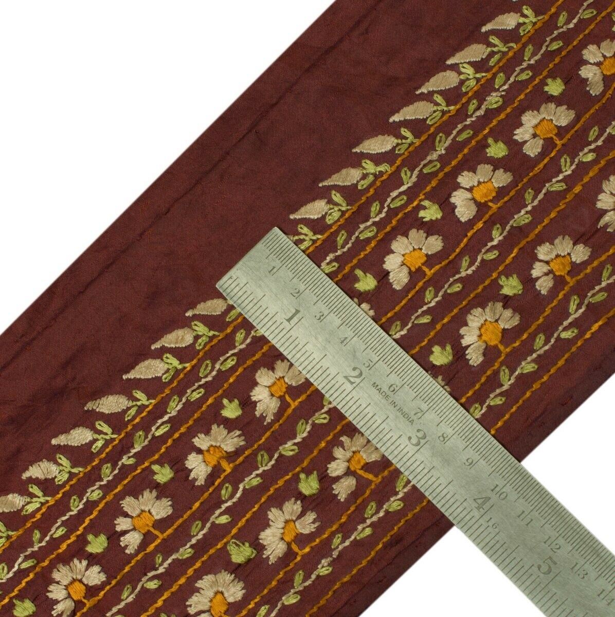 Vintage Sari Border Indian Craft Sewing Trim Hand Embroidered Maroon Ribbon Lace