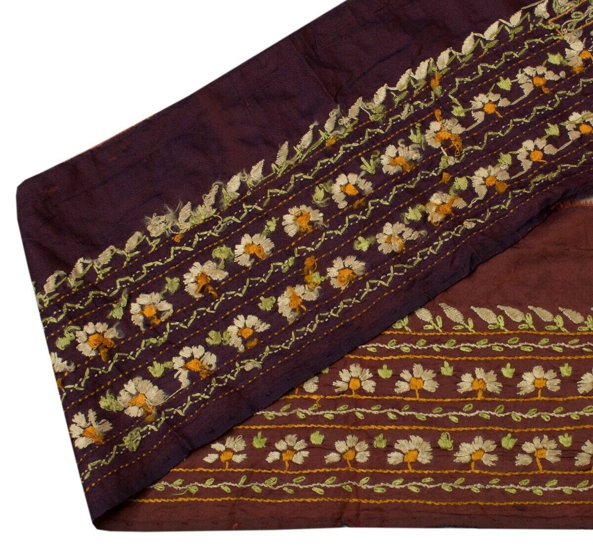 Vintage Sari Border Indian Craft Sewing Trim Hand Embroidered Maroon Ribbon Lace