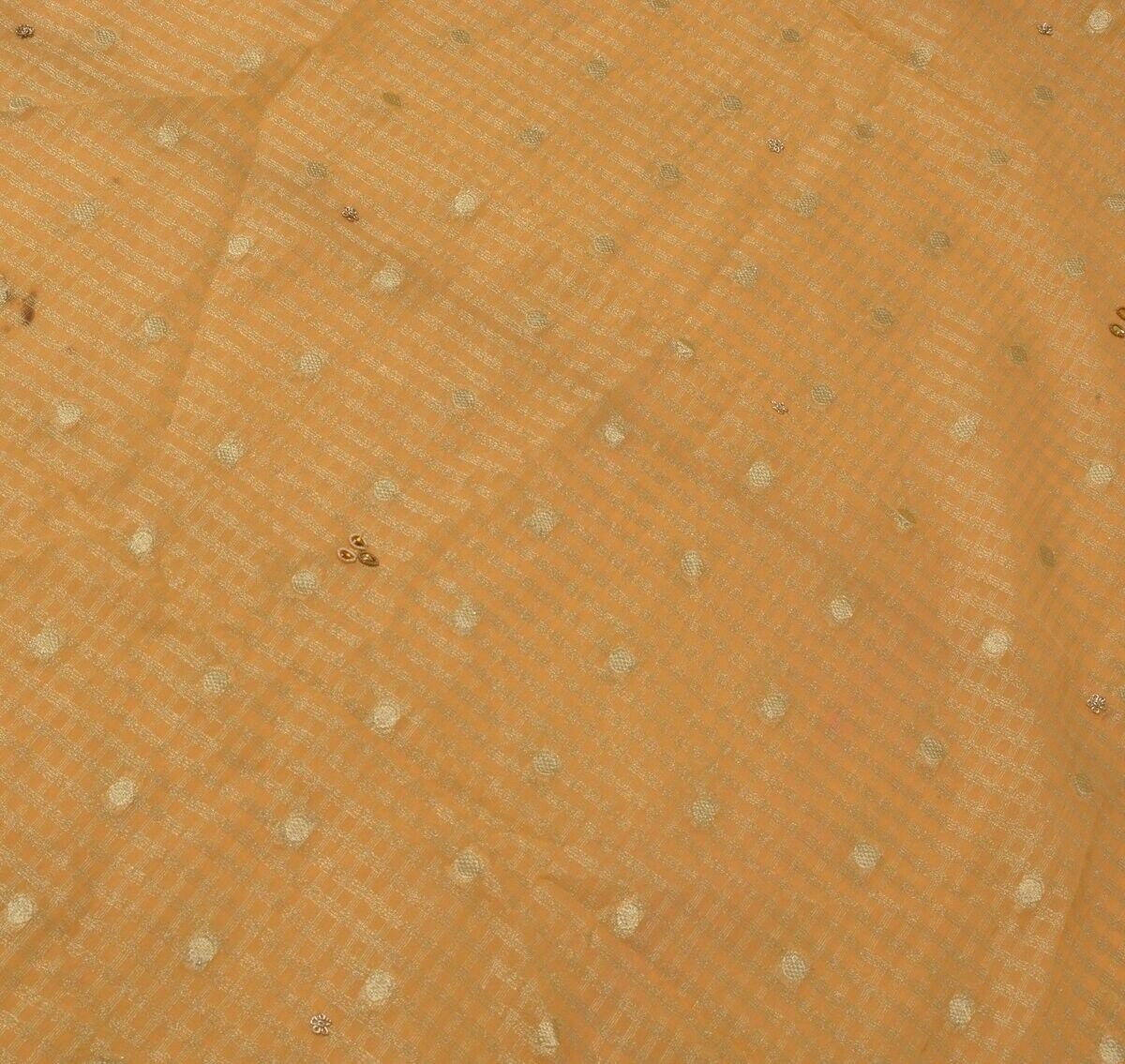 Indian Art Silk Woven Peach Vintage Sari Remnant Scrap Fabric for Sewing Craft