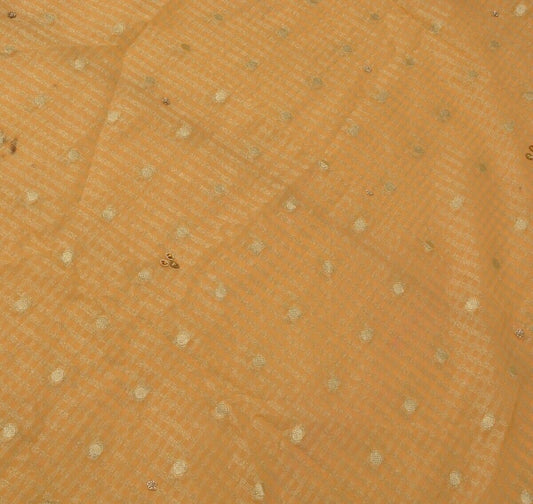 Indian Art Silk Woven Peach Vintage Sari Remnant Scrap Fabric for Sewing Craft