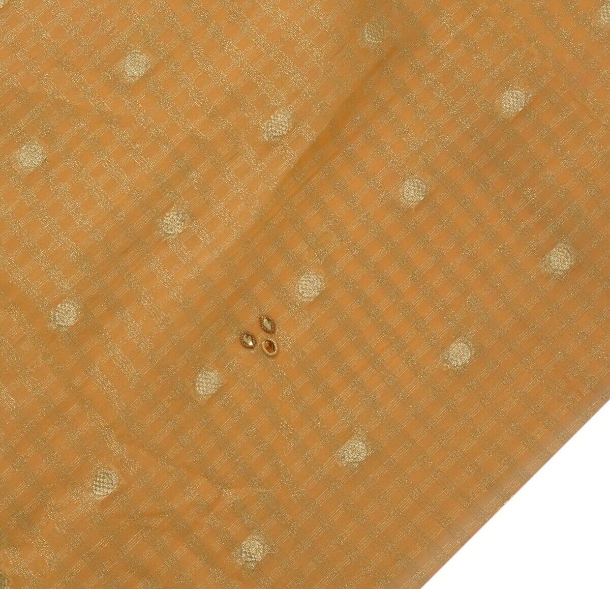 Indian Art Silk Woven Peach Vintage Sari Remnant Scrap Fabric for Sewing Craft