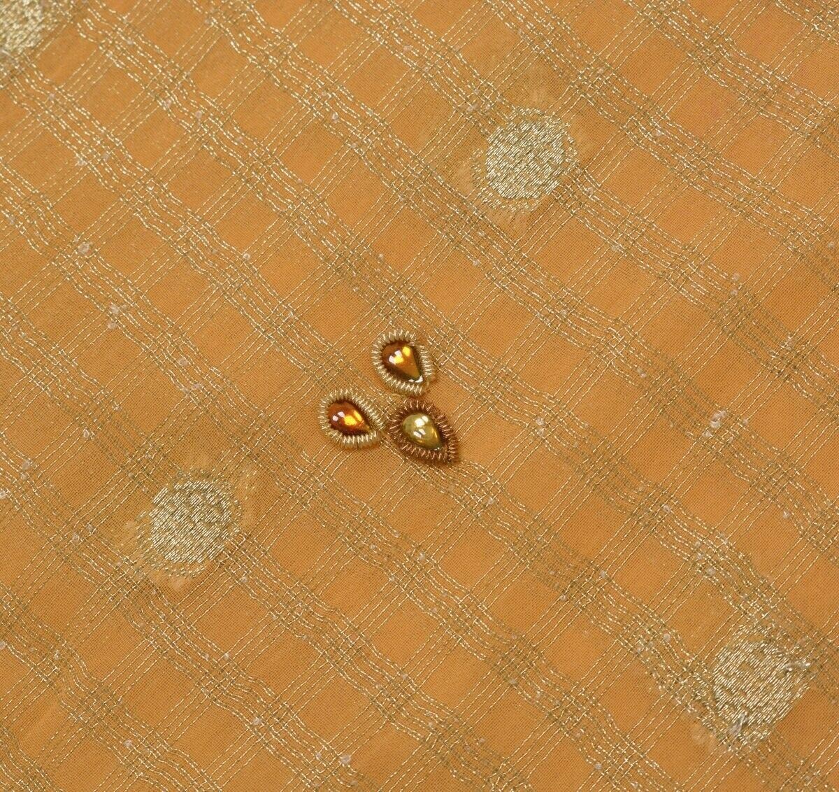 Indian Art Silk Woven Peach Vintage Sari Remnant Scrap Fabric for Sewing Craft