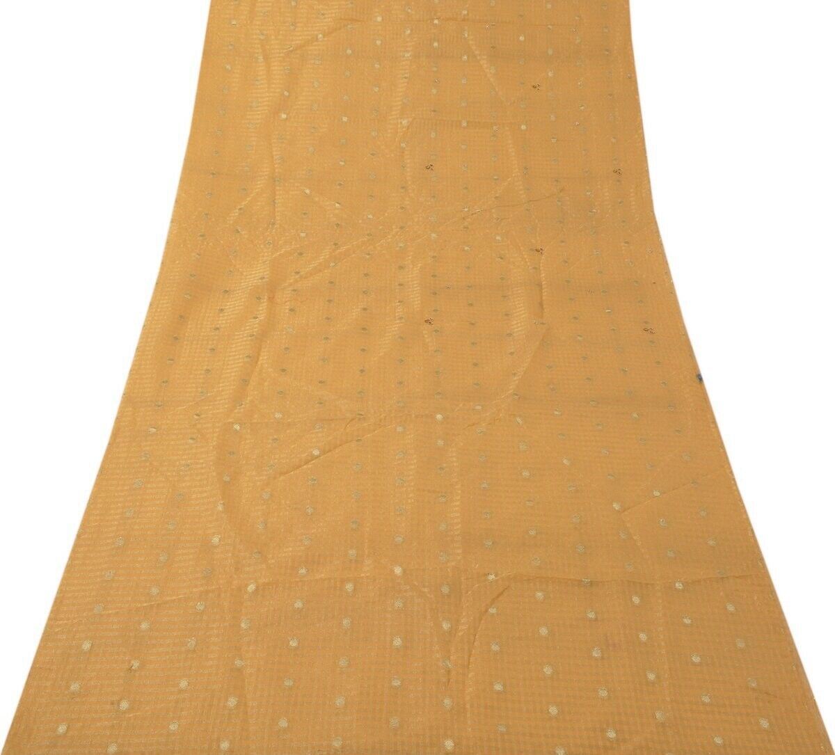 Indian Art Silk Woven Peach Vintage Sari Remnant Scrap Fabric for Sewing Craft