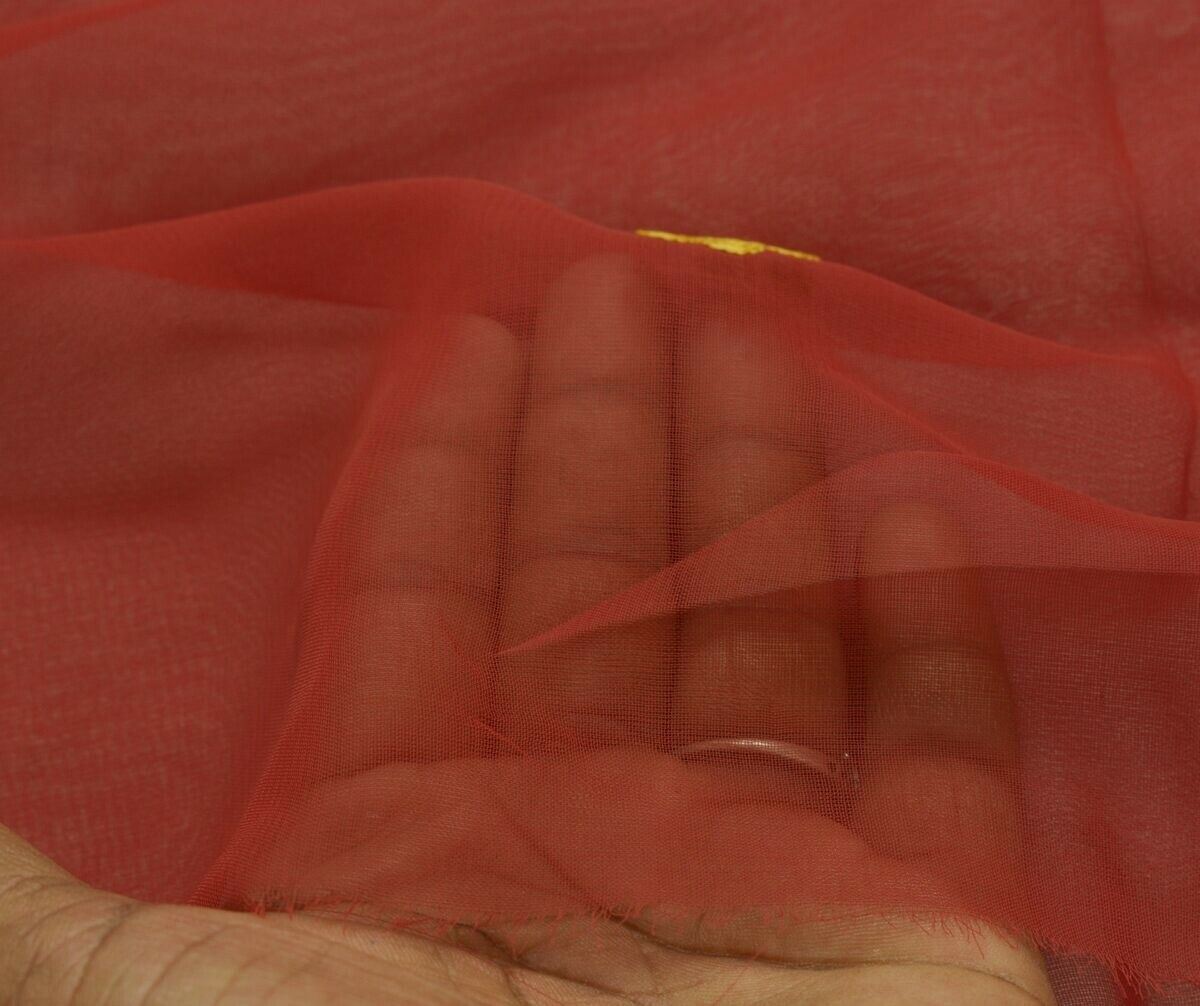Blend Georgette Silk Maroon Vintage Sari Remnant Scrap Fabric for Sewing Craft