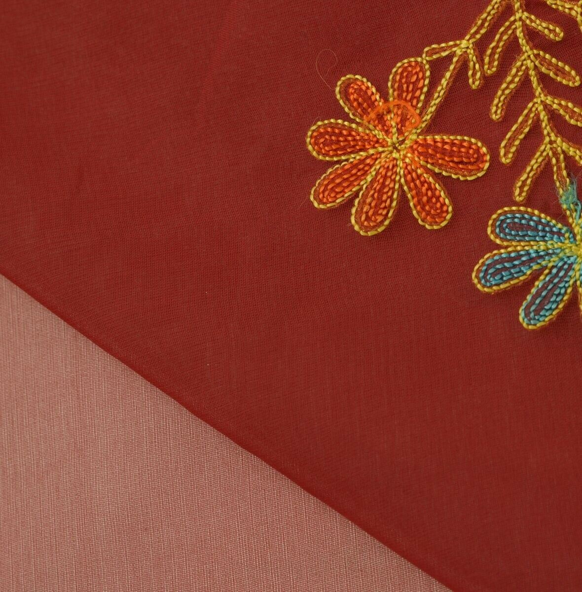 Blend Georgette Silk Maroon Vintage Sari Remnant Scrap Fabric for Sewing Craft
