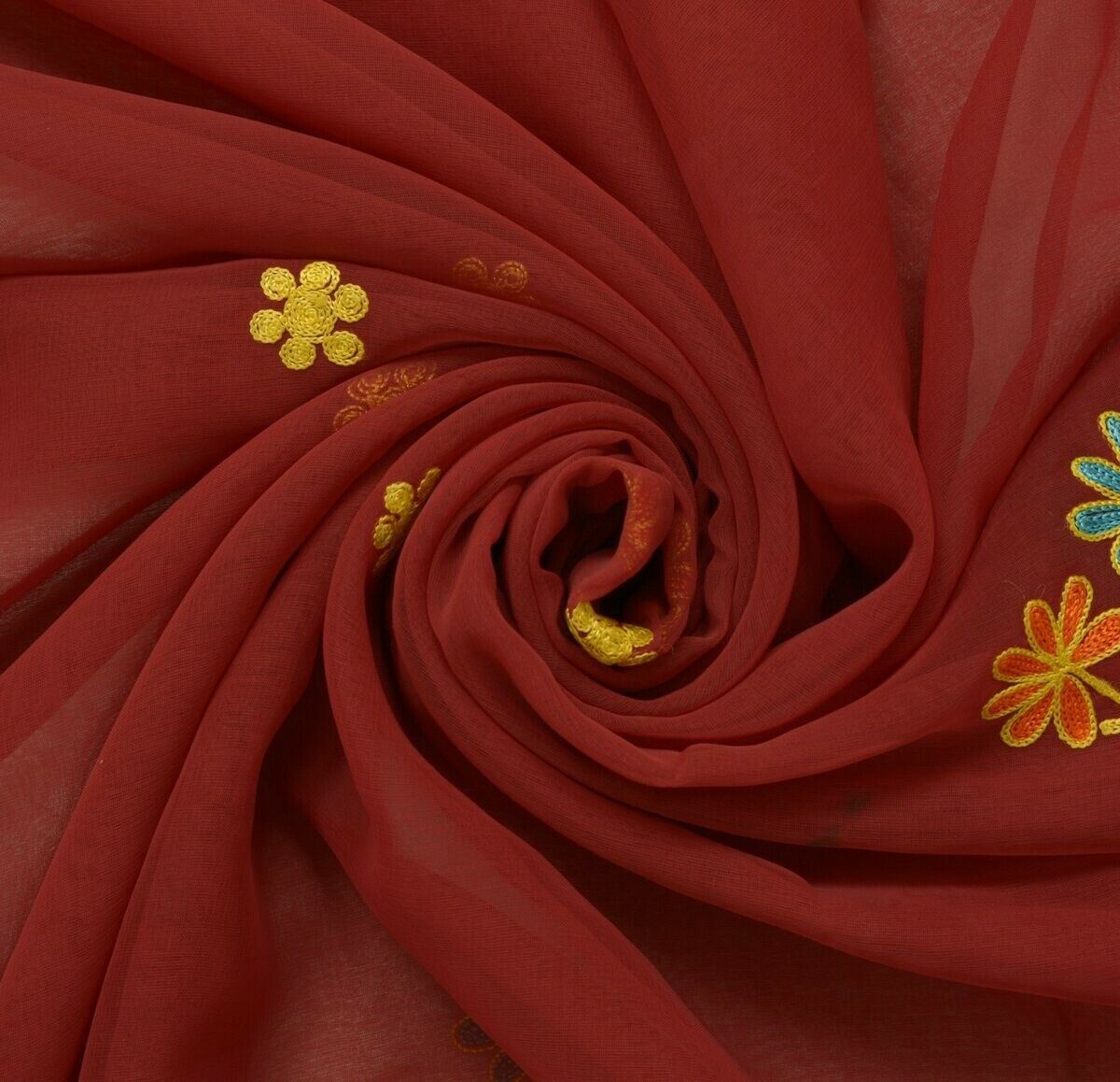 Blend Georgette Silk Maroon Vintage Sari Remnant Scrap Fabric for Sewing Craft