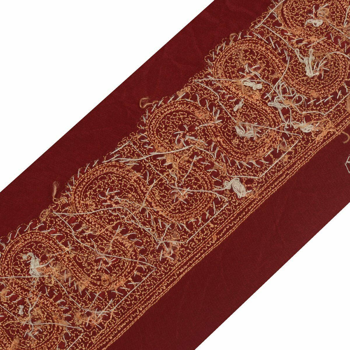 Vintage Saree Border Craft Trim Antique Lace Hand Beaded Embroidered Maroon