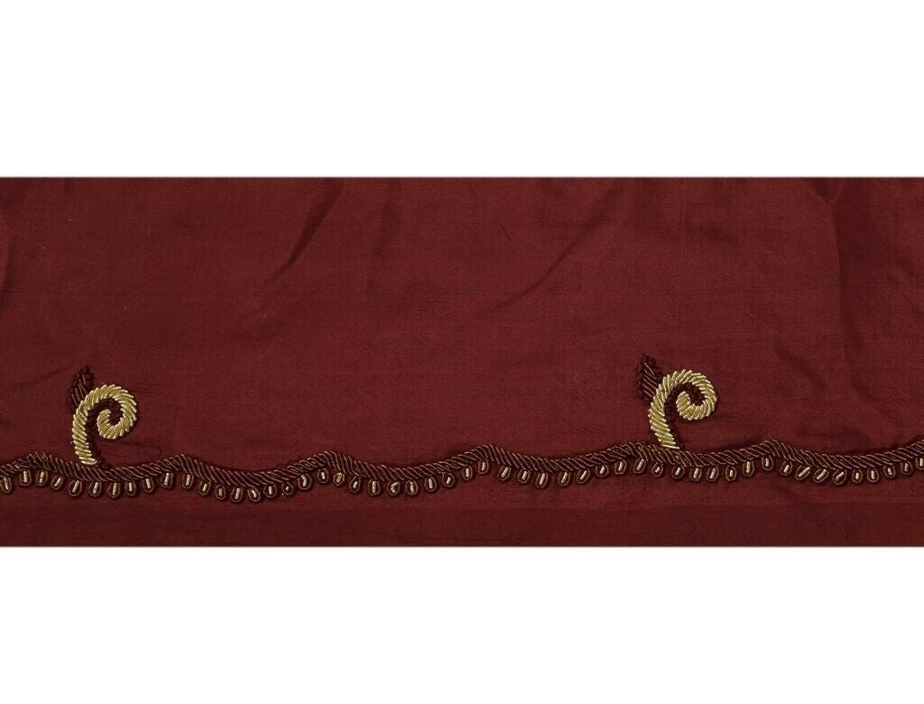 Vintage Sari Border Indian Craft Trim Hand Beaded Zardozi Ribbon Lace Maroon