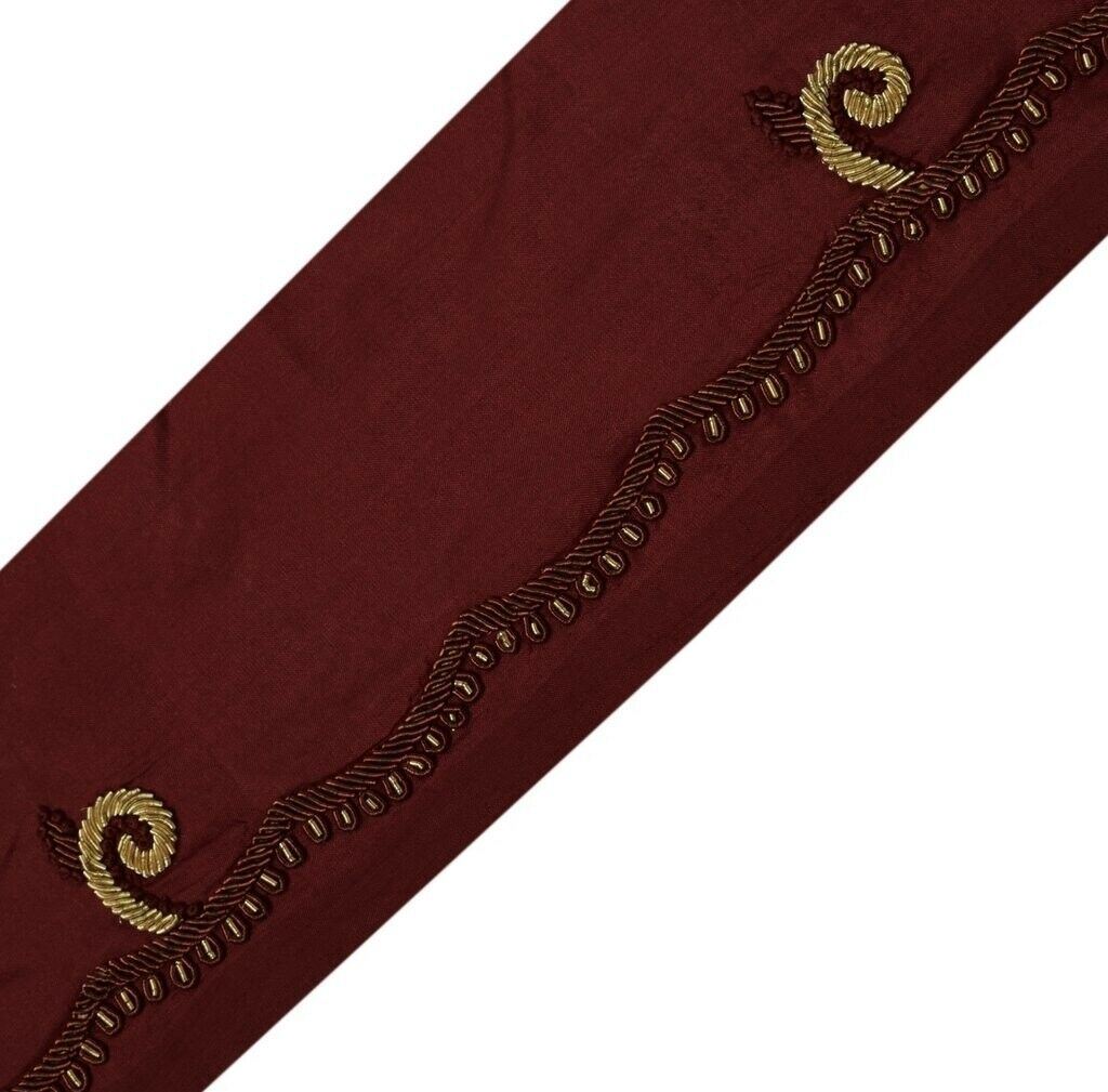 Vintage Sari Border Indian Craft Trim Hand Beaded Zardozi Ribbon Lace Maroon
