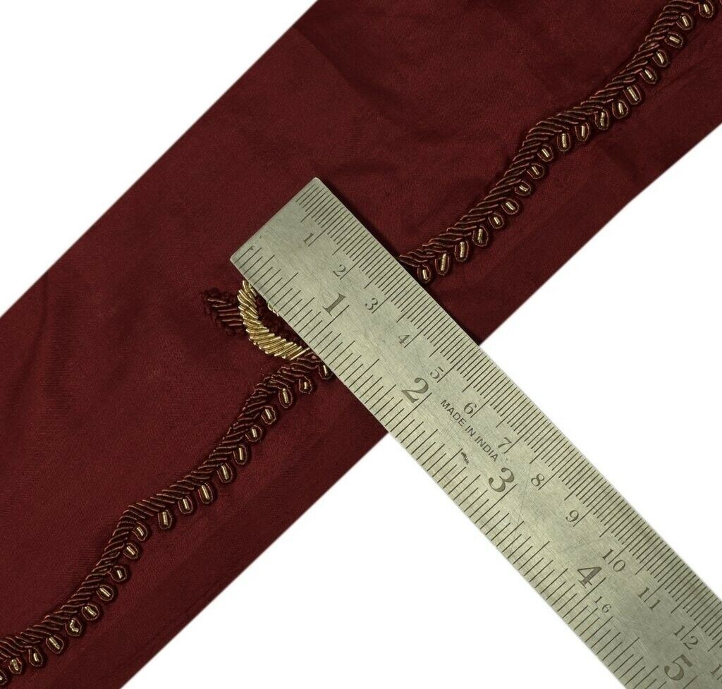 Vintage Sari Border Indian Craft Trim Hand Beaded Zardozi Ribbon Lace Maroon
