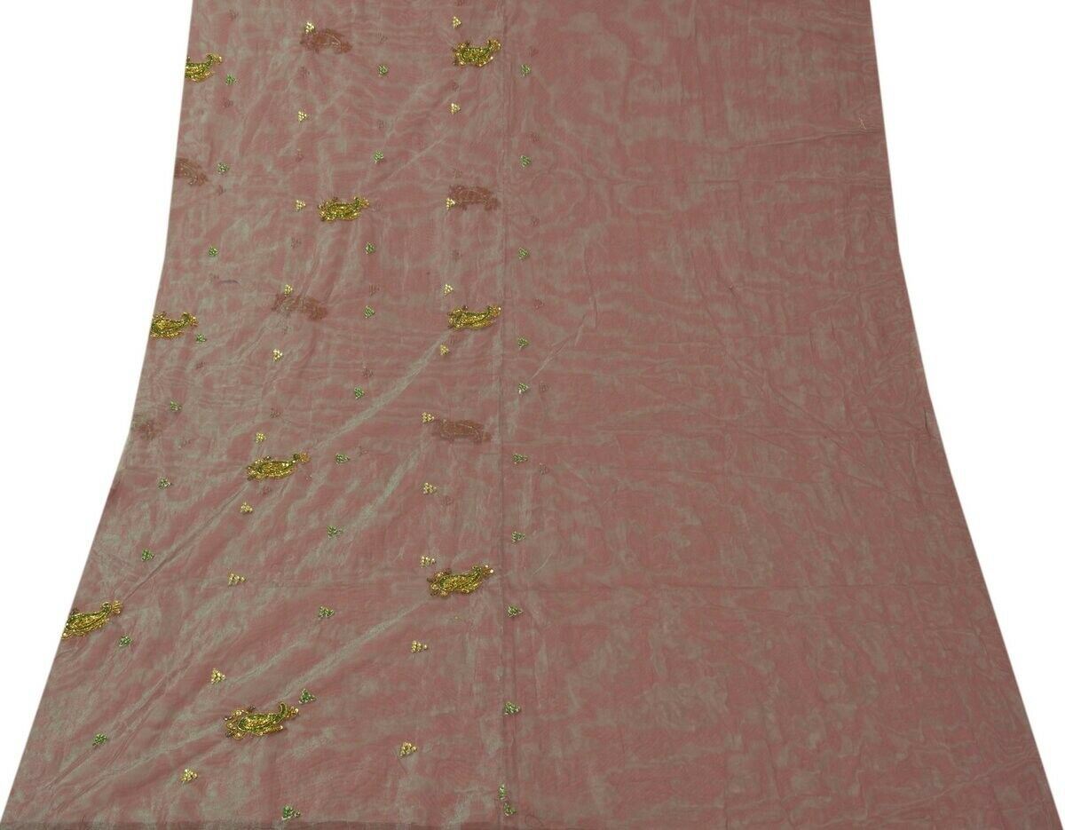 Beaded Maroon Green Vintage Sari Remnant Scrap Net Mesh Fabric for Sewing Craft