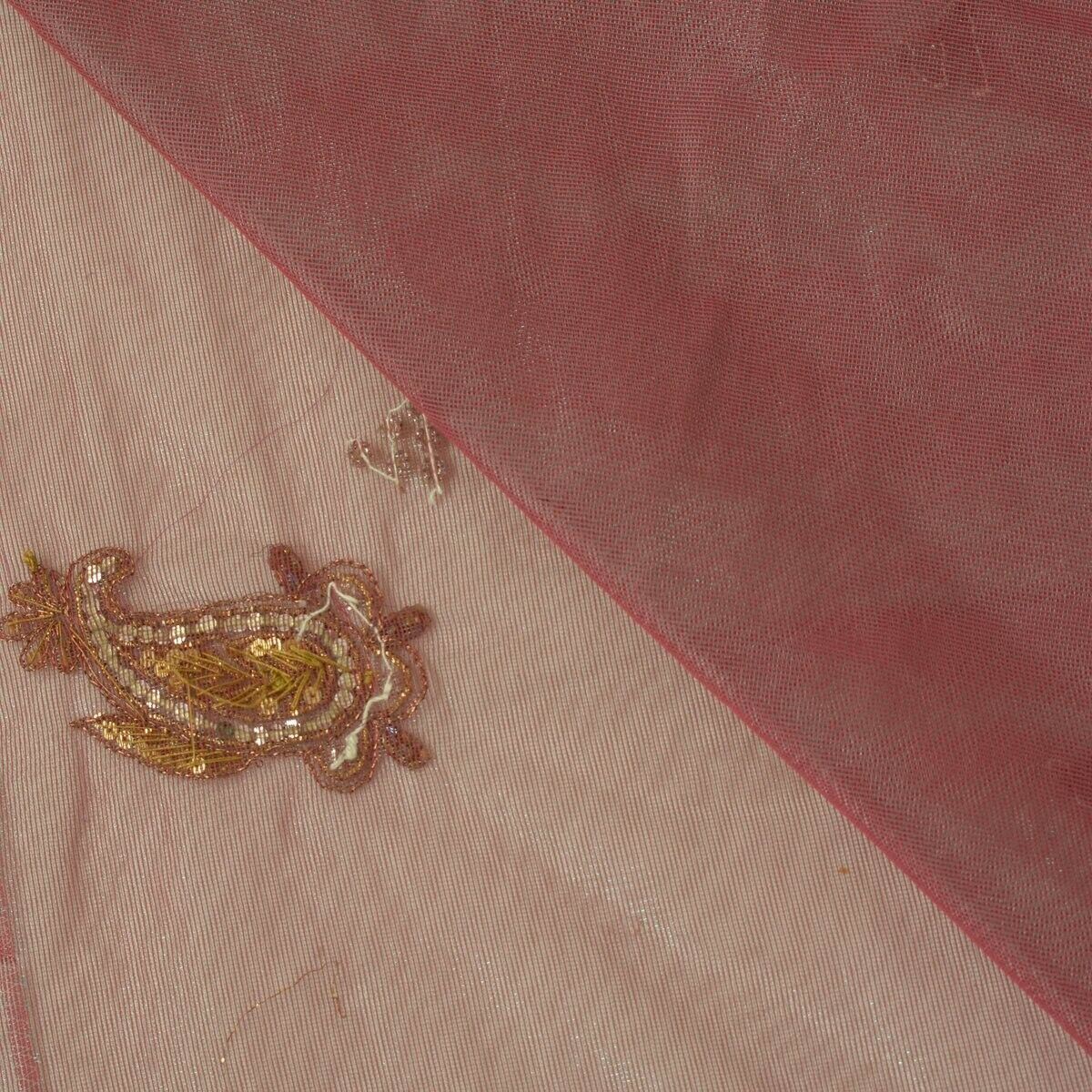Beaded Maroon Green Vintage Sari Remnant Scrap Net Mesh Fabric for Sewing Craft