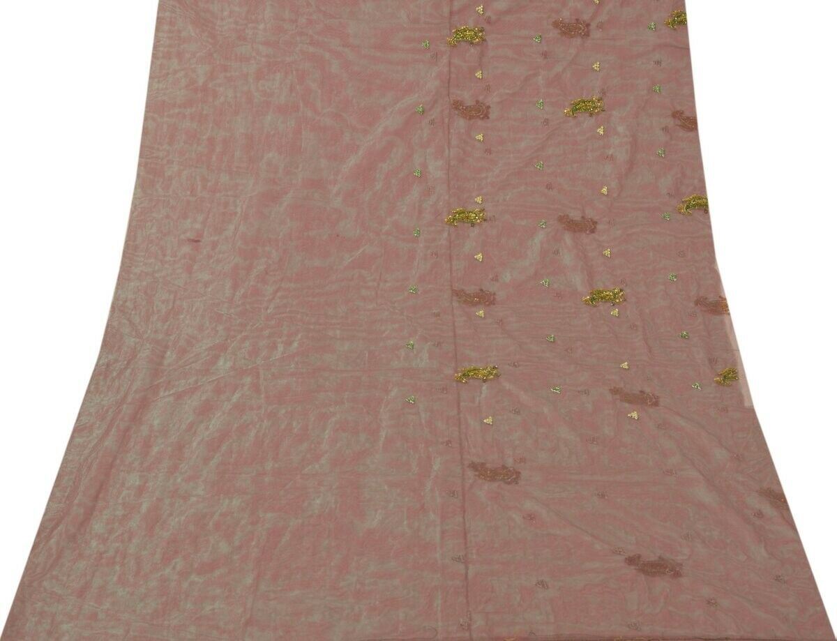 Beaded Maroon Green Vintage Sari Remnant Scrap Net Mesh Fabric for Sewing Craft