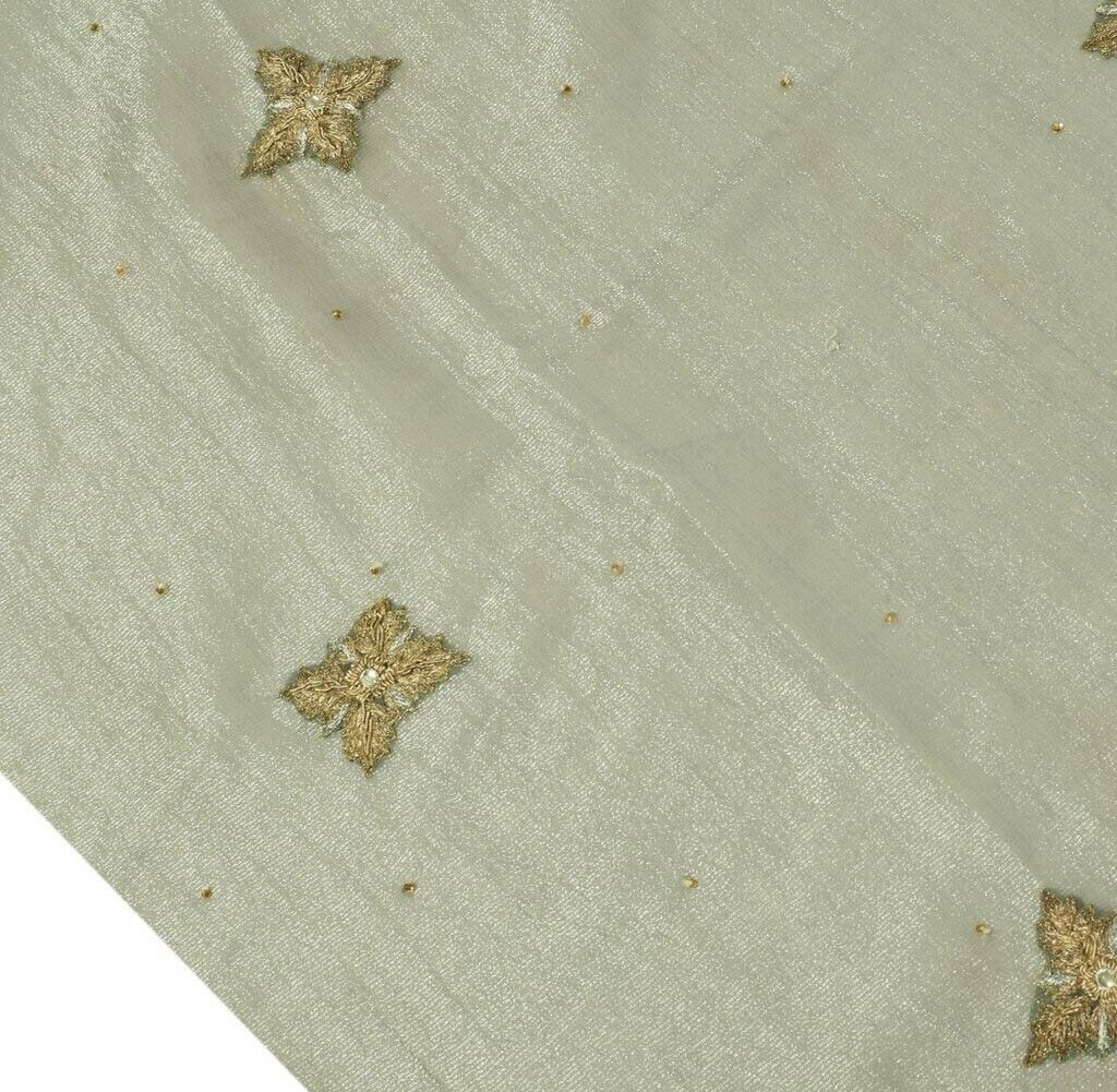 Vintage Saree Remnant Scrap Multi Purpose Craft Fabric Applique Work Gray Tissue