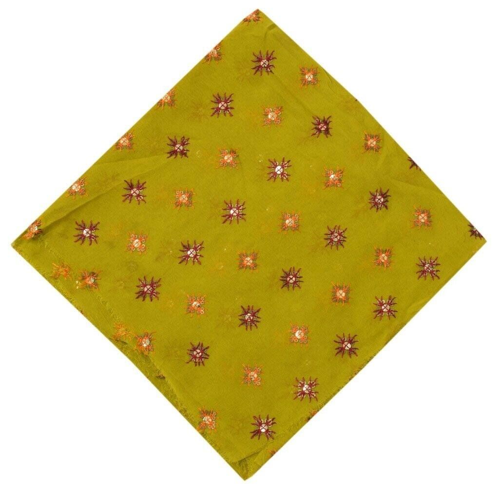 Vintage Saree Remnant Scrap Multi Purpose Embroidered Design Craft Fabric Green