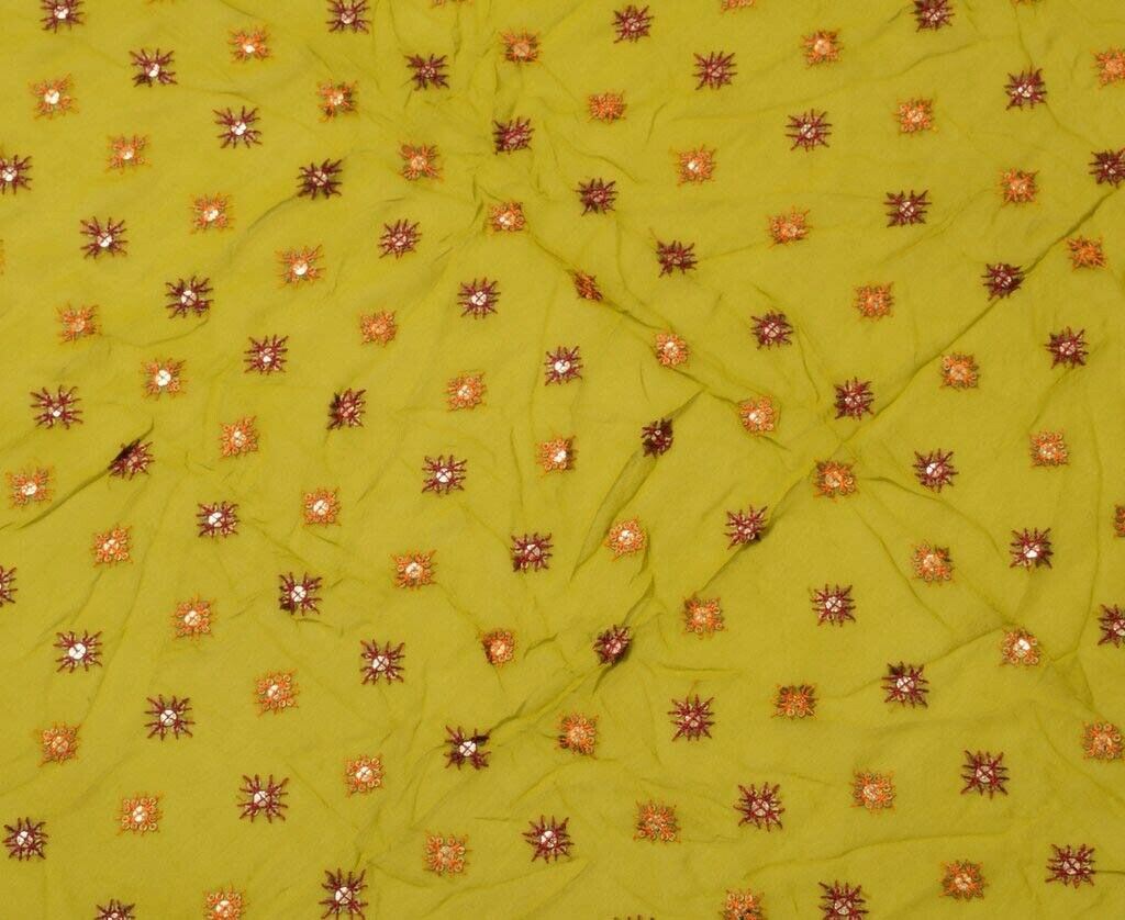Vintage Saree Remnant Scrap Multi Purpose Embroidered Design Craft Fabric Green