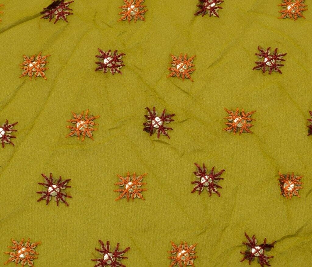Vintage Saree Remnant Scrap Multi Purpose Embroidered Design Craft Fabric Green